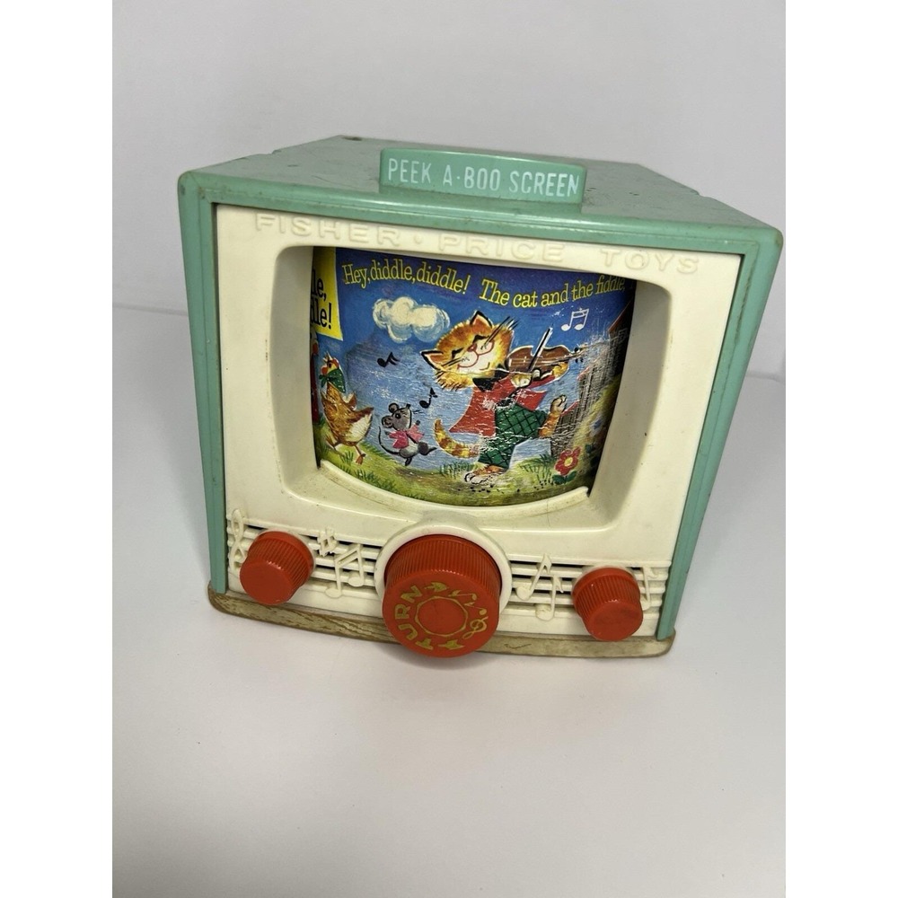 Vintage '64-'65 Fisher Price Hey Diddle Diddle Peek A Boo Screen TV Toy Music